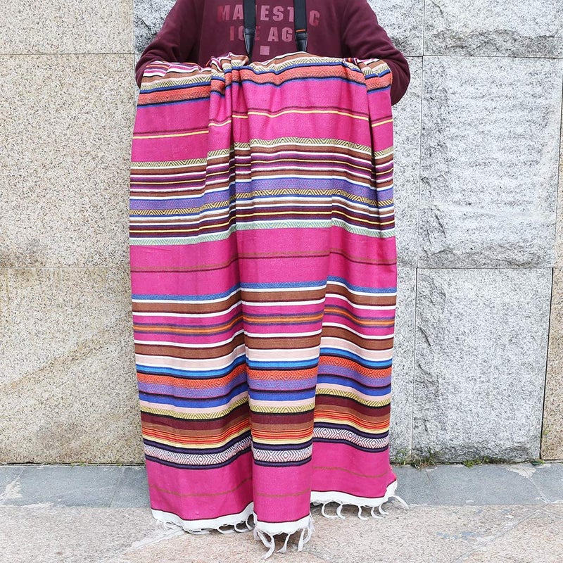 Eccbox Large Mexican Serape Blanket with Assorted Bright Colors - Mexican Tablecloth for Wedding Party Decorations (Jacquard Rose Red) - Image 4